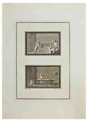Filippo Morghen, Cupids and Genii Wall, Etching, 18th Century