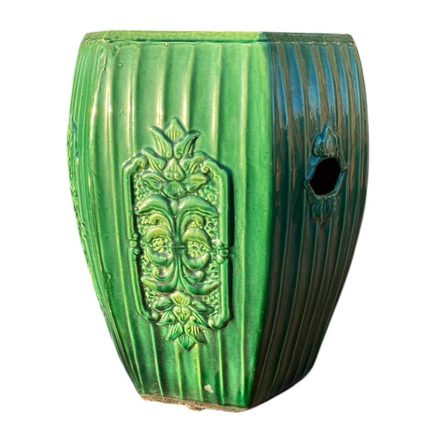 Chinese Garden Seat Celadon Ceramic Emerald Green Stool Antique Decor Large 16"h For Sale - Image 15 of 18