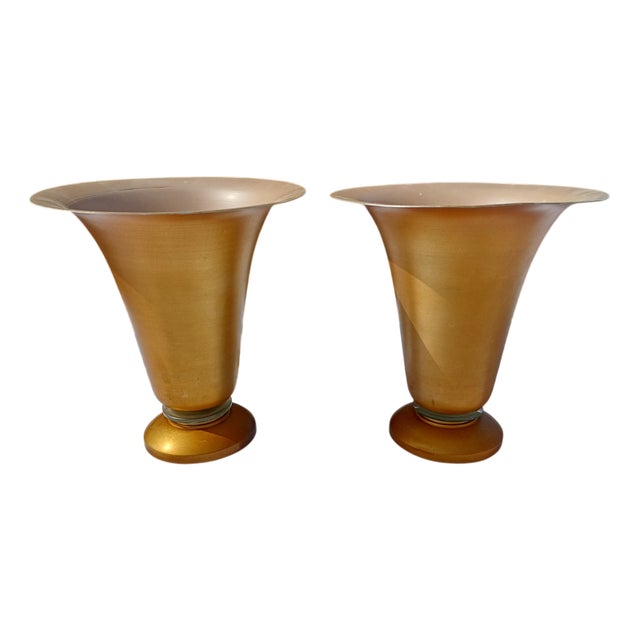 Vintage Gold Aluminum Lamps, 1960s, Set of 2 For Sale