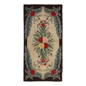 Vintage American Hooked Floral Rug – Handcrafted by Sailors, Cotton Pile, Earth Tones 3'x6'