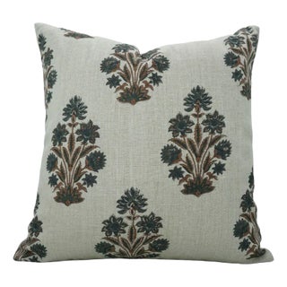 Fabdivine Indoor Pillow Cover Hand Block Printed Thick Linen 26x26 Inch- Morpankh For Sale
