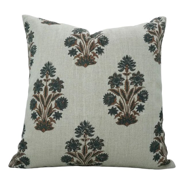 Fabdivine Indoor Pillow Cover Hand Block Printed Thick Linen 26x26 Inch- Morpankh For Sale
