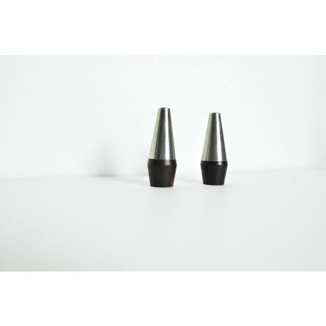 Dansih Modern pairs of salt and pepper shaker dispensers in the style of Arne Jacobsen and Stelton, Denmark circa 1960's....