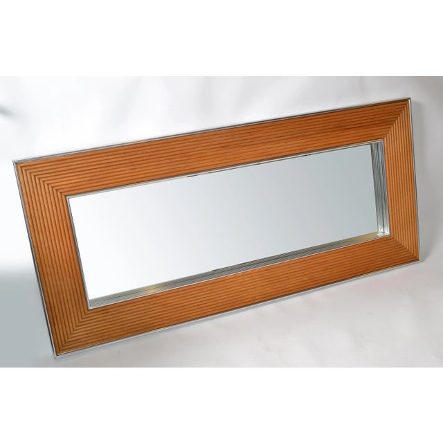 Mid-Century Modern Mid-Century Modern Rectangular Chrome & Bamboo Wall Mirror For Sale - Image 3 of 13