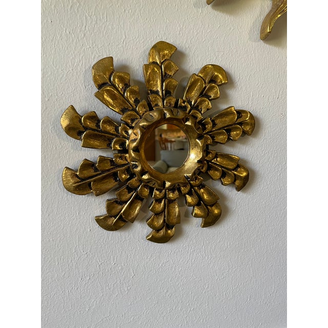 Mid 20th Century Petite 10" Italian Giltwood Sunburst Wall Mirror For Sale - Image 17 of 18