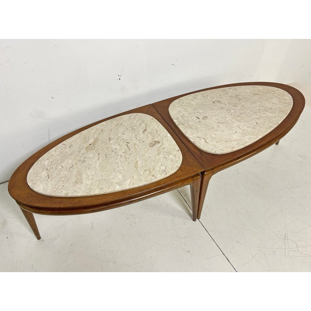 Mid-Century Modern C. 1960s Two Piece Surfboard Coffee Table in Walnet With MarbleTop For Sale - Image 3 of 10
