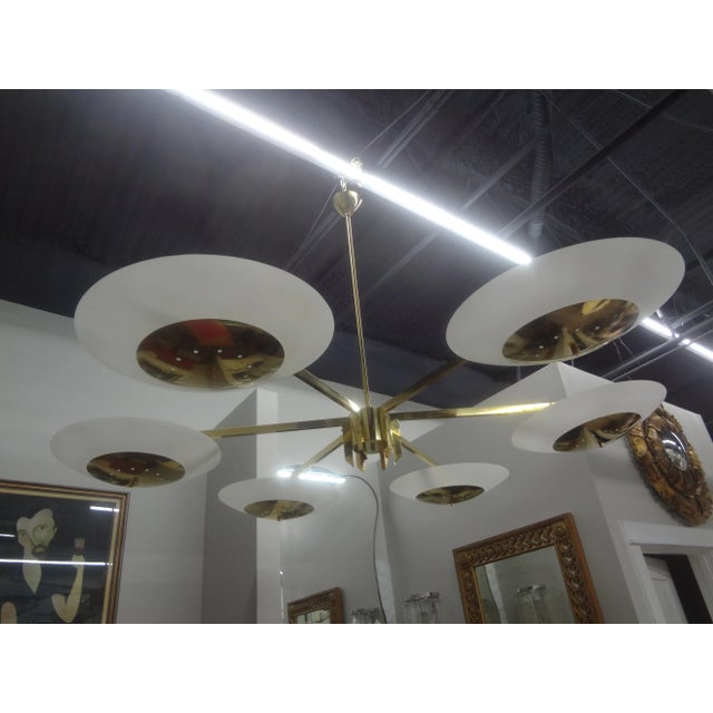 Mid-Century Modern 1980s Italian Brass and Glass Chandelier Attributed to Stilnovo For Sale - Image 3 of 12