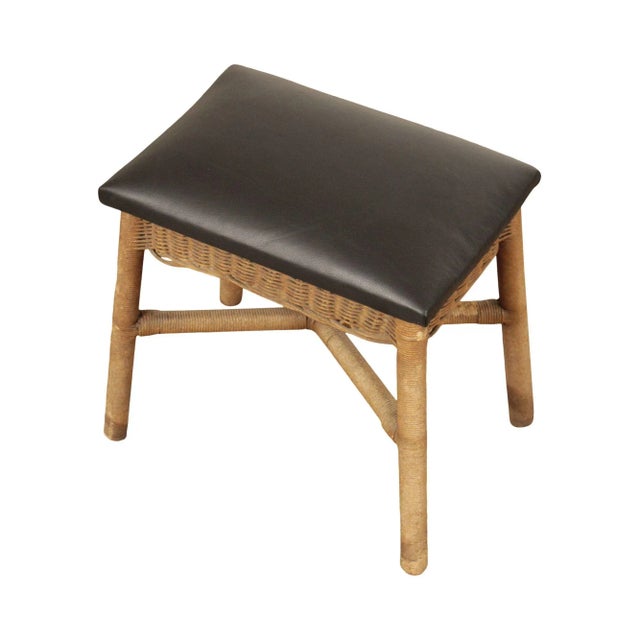 Antique Victorian Wicker and Leather Footstool or Bench For Sale - Image 12 of 12