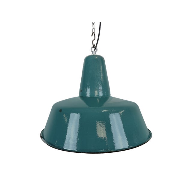 Industrial Green Enamel Factory Lamp, 1960s For Sale