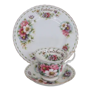 Royal Albert Bone China October Cosmo Flowers Tea Cup Saucer and Plate Set