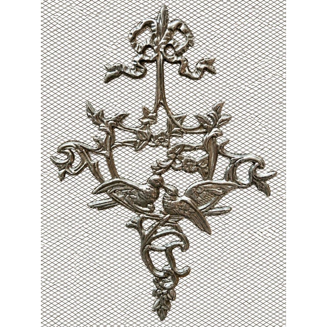 Late 19th Century Antique Rococo Style Three Panel Ornate Silver Metal Fireplace Screen Birds For Sale - Image 5 of 8