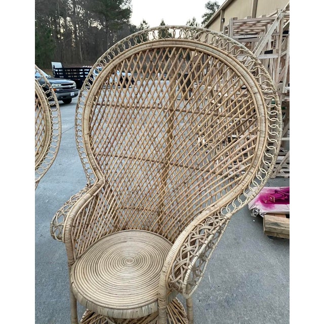 Up for consideration is a beautiful vintage extra large boho chic sturdy wicker peacock chair. This would look lovely in...