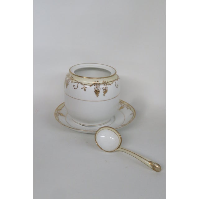 Traditional Nippon Hand Painted Porcelain Jam Jar With Spoon and Plate 4578b For Sale - Image 3 of 12