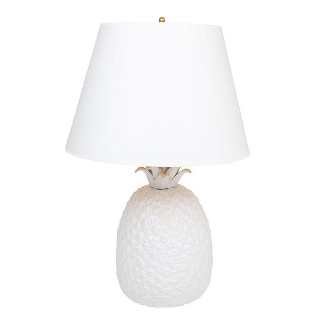 Hollywood Regency Pair of Late 20th Century White Porcelain Pineapple Lamps For Sale - Image 3 of 8