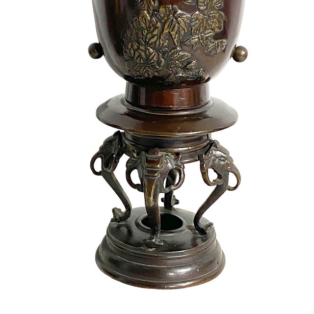 Japanese Vintage Japanese Bronze Ceremonial Incense Burner 8" H For Sale - Image 3 of 10