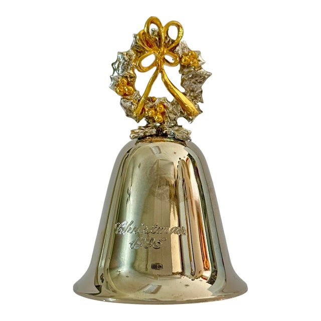 Vintage 1995 Silver & Gold Christmas Wreath Bell For Sale