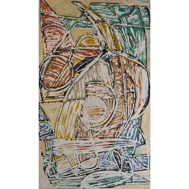 Mid-Century Modern Mid 20th Century Large Aboriginal-Inspired Abstract Oil Painting on Board, Framed For Sale - Image 3 of 11