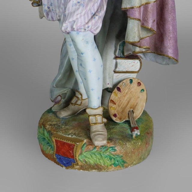 French Large 21" French Paul Duboy Bisque Porcelain Polychromed Scholar Figure C1890 For Sale - Image 3 of 15