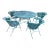 Vintage Woodward Briarwood Style Green Wrought Iron Mesh Table and 4 Barrel Chairs For Sale