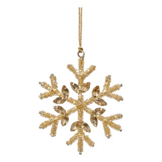 Golden Beaded Snowflake Ornaments, Set of 12, 4" For Sale