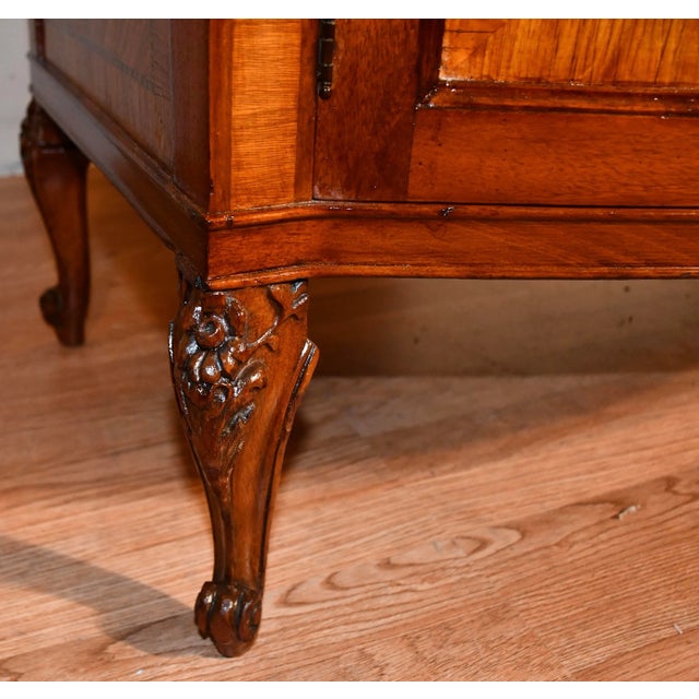 1900s Antique French Louis XV Satinwood Inlaid & Marble Top Wardrobe / Dresser For Sale - Image 9 of 13