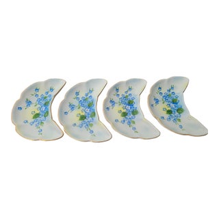 Vintage Hand Painted Crescent Shape Bone Plates- Set of 4 For Sale