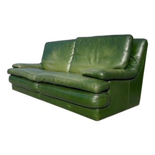 Postmodern Patinated Green Buffalo Leather Sofa by Roche Bobois For Sale