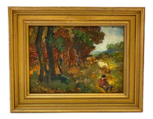 Late 19th to Early 20th Century European Landscape W/ Cattle Oil Painting