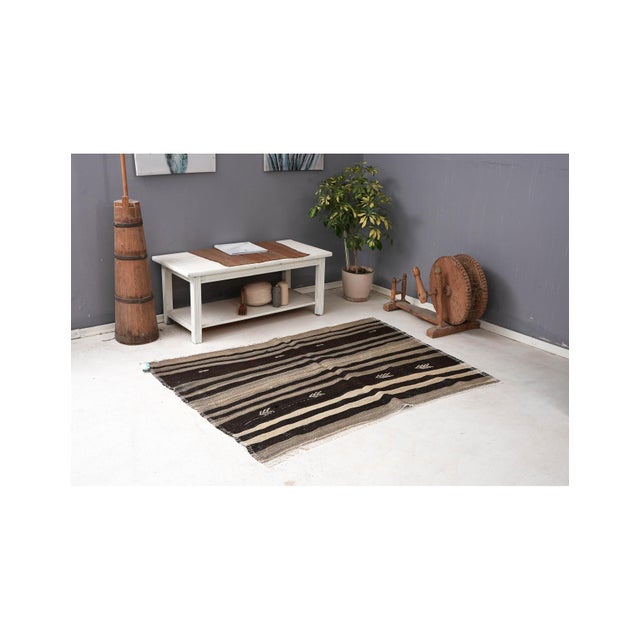 Striped Vintage Kilim Rug - 4`0″ X 5`11″ For Sale In Los Angeles - Image 6 of 6