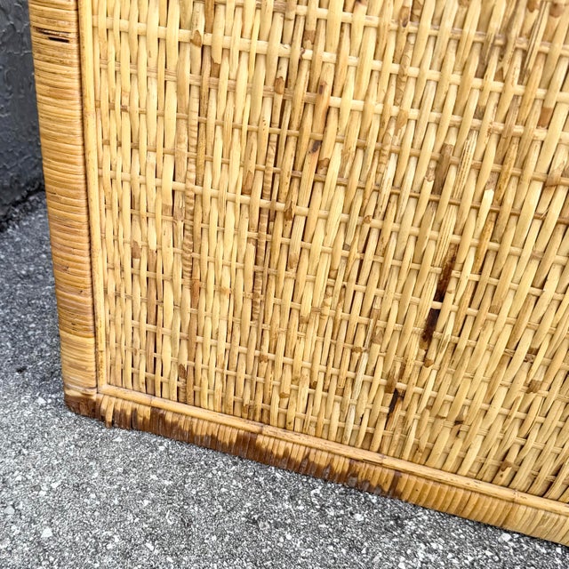 Boho Chic Wicker Inlaid Glass Top Writing Desk For Sale - Image 11 of 12