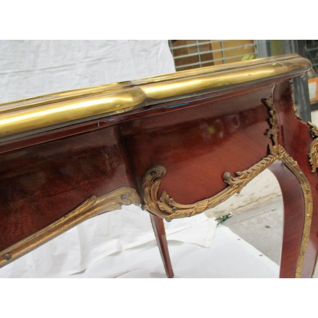 Wood Louis XV Rococo Mahogany, Satinwood & Bureau Plat Executive Writing Desk For Sale - Image 7 of 12