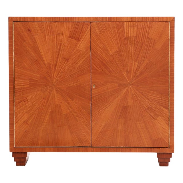 Two Door Mahogany Parquet Cabinet, in the Manner of Jean-Michel Frank For Sale