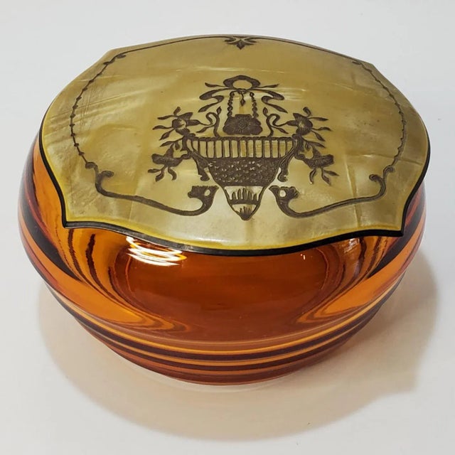 1940s Amber Glass Powder Jar With Celluloid Lid For Sale - Image 11 of 11
