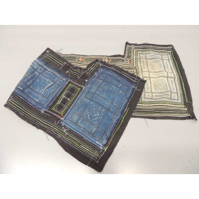 Blue and Black Asian Embroirery Textile Fragment For Sale - Image 4 of 5