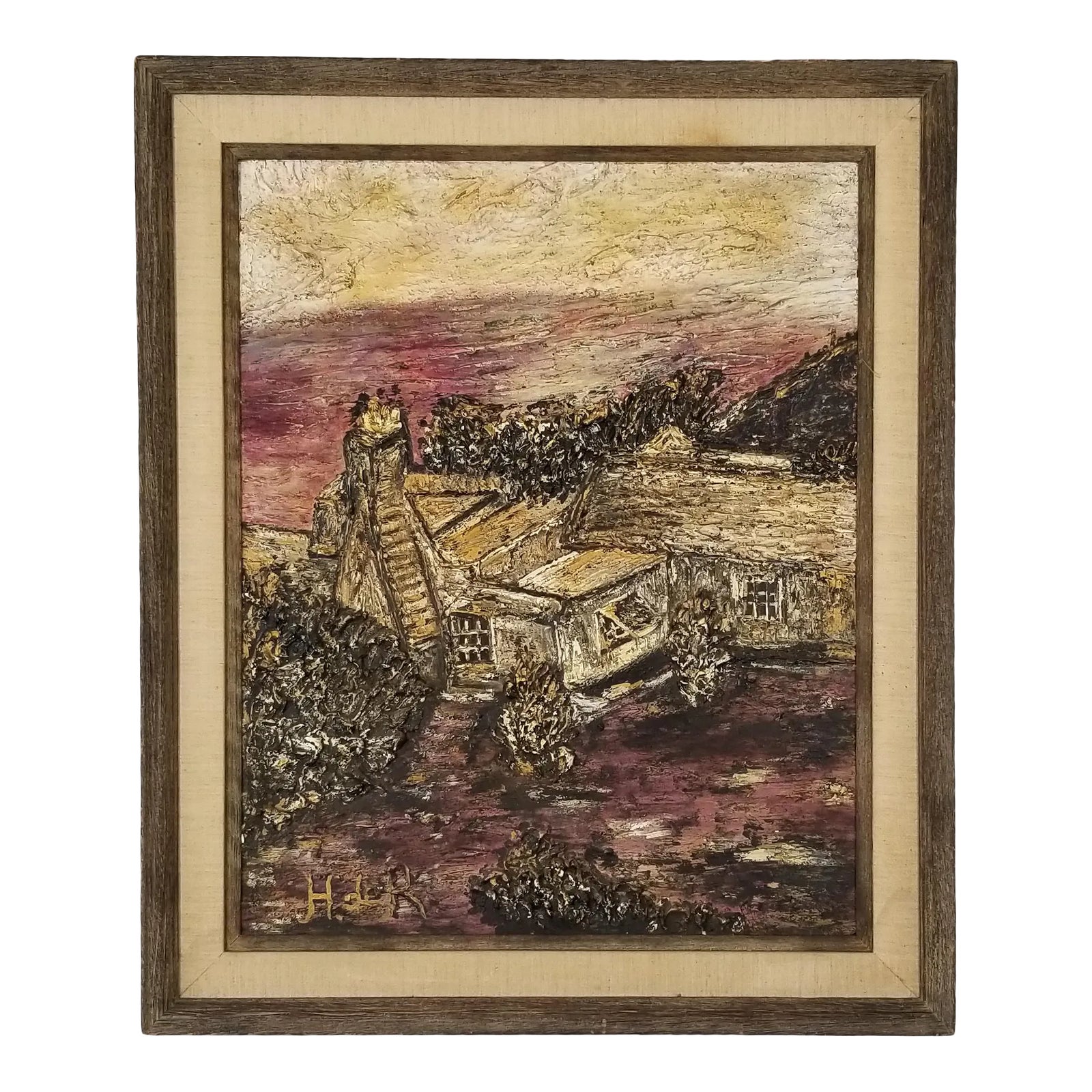 H De Roche Brutalist Textured Abstract Painting | Chairish