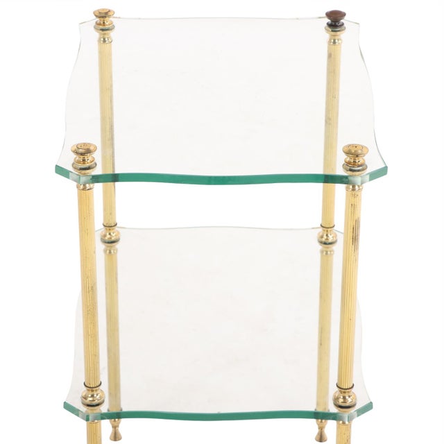 Neoclassical A French Brass and Glass Tiered End Table, C. 1960. For Sale - Image 3 of 6