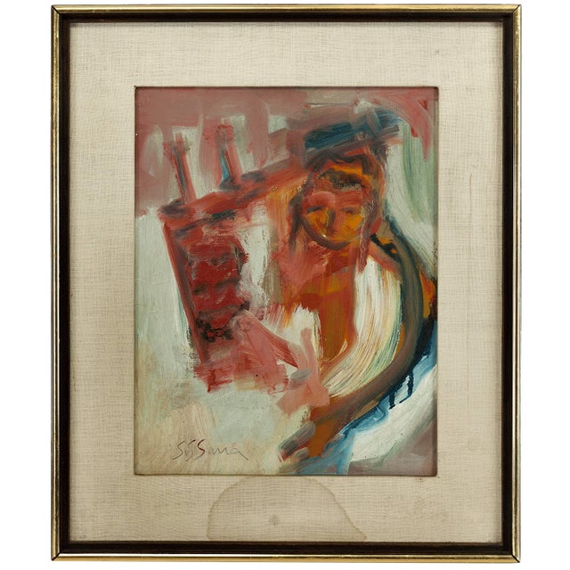 Oil painting of young boy with Torah Scroll, framed and signed.