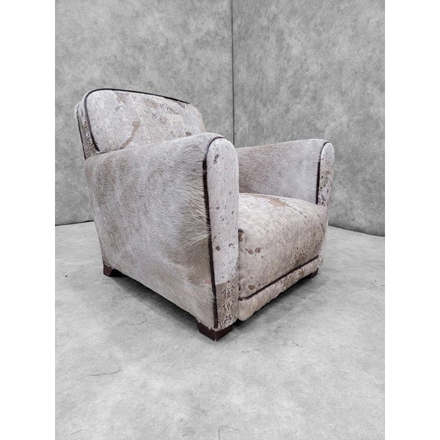Art Deco Vintage French Art Deco Club Chairs Reupholstered in Cowhide - Pair For Sale - Image 3 of 11