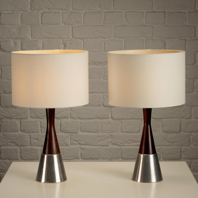 Mid-Century Modern Rosewood and Aluminum Table Lamps from Bergboms, Sweden, 1950s, Set of 2 For Sale - Image 3 of 13
