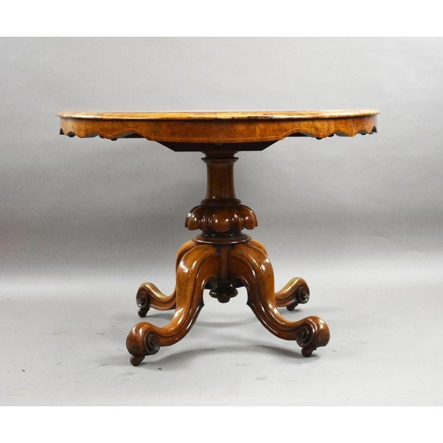 Victorian Burr Walnut Inlaid Loo Table, 1860 For Sale - Image 4 of 9