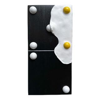 Vera Vizzi, Domino Wall Sculpture with Double-Yolk Fried-Egg Motif, 2026, Foam Clay on Wood For Sale