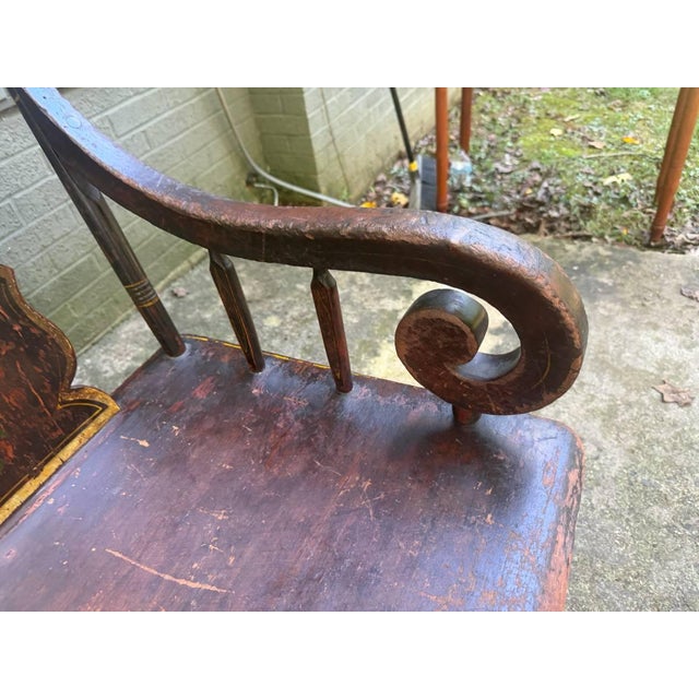 Wood Antique 19th Century Early American Primitive Folk Art Style Hand Painted Bench For Sale - Image 7 of 15
