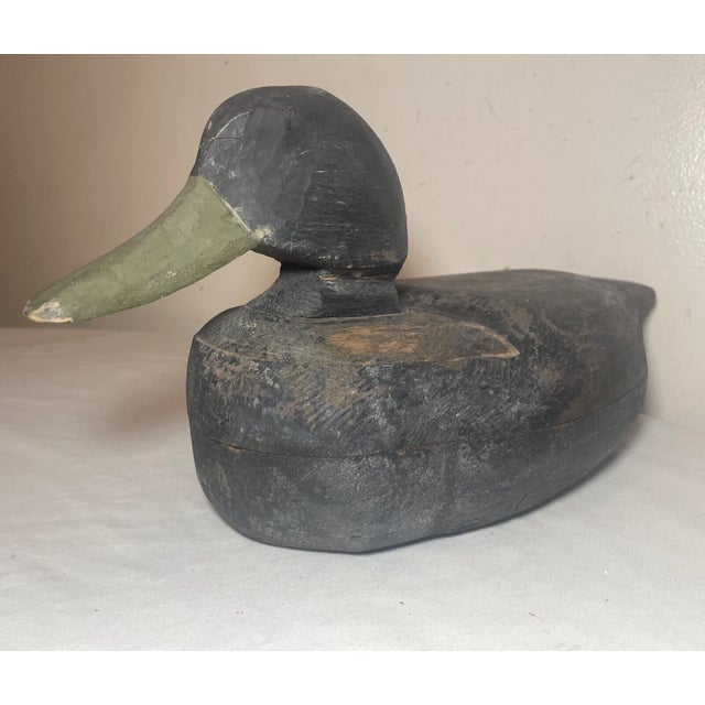 Vintage 69 Tuckerton Carved Wood Folk Art Hollow Body Black Duck Decoy Sculpture For Sale - Image 11 of 12