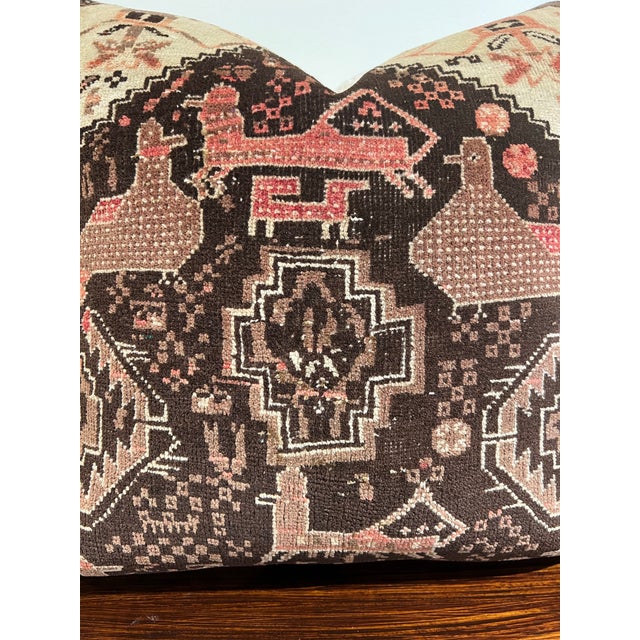 Tribal Pillow Made from Antique Rug With Velvet Backing & Feather/Down Insert For Sale - Image 3 of 6