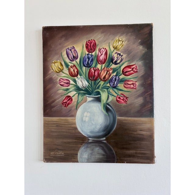 Vintage Original Flower Oil Painting, Floral Still Life Wall Art For Sale - Image 11 of 11