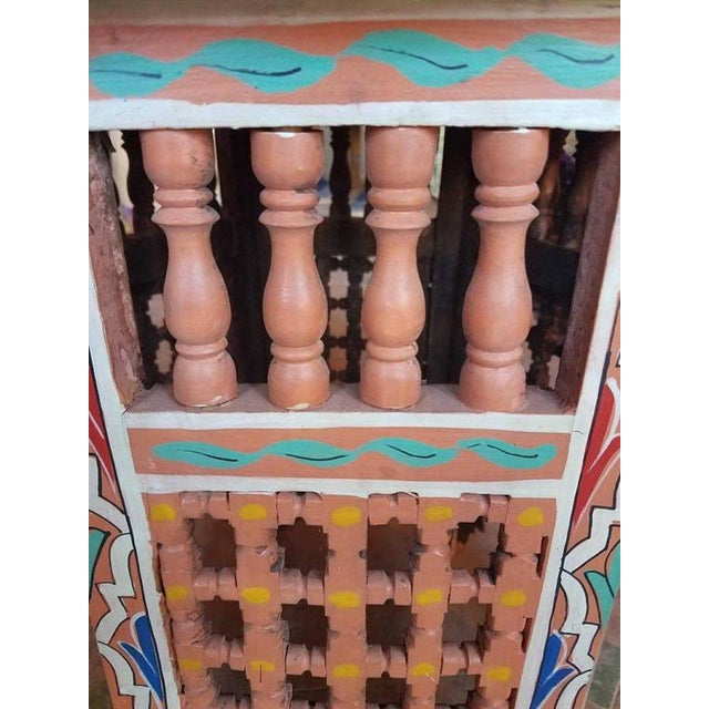 Moroccan Salmon Color Hexagonal Hand-Painted Table For Sale - Image 3 of 6