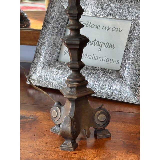Traditional 1920s Bronze Altar Stick Lamp For Sale - Image 3 of 11