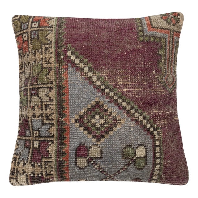 20"x20" Hand-knotted Wool Rug Cushion Cover. Vintage Throw Pillow. Home Gift For Sale