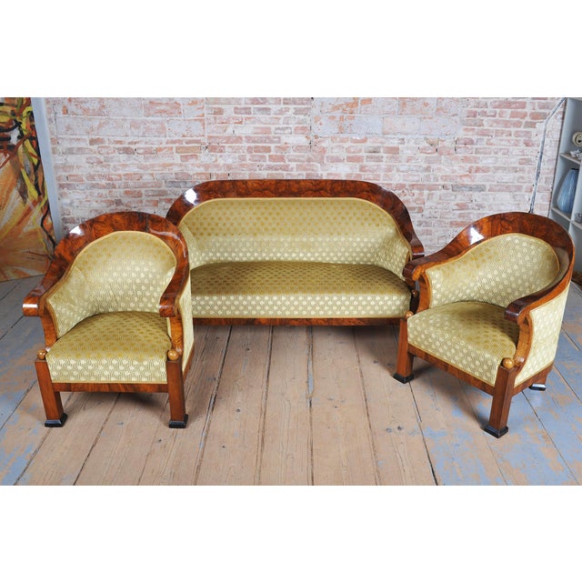 Traditional Empire Seating Set in Walnut, Austria, 1810s, Set of 3 For Sale - Image 3 of 18