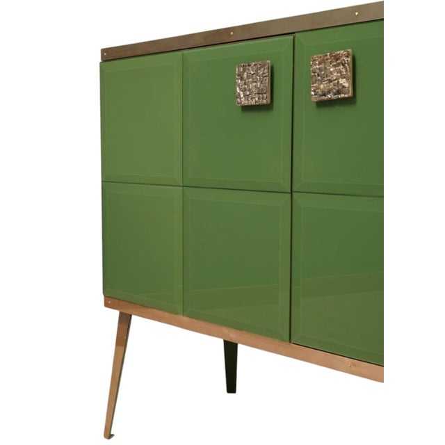 Contemporary Green Glass Bar Cabinet with Brass Frame from Justfurnituress SRL For Sale - Image 3 of 15